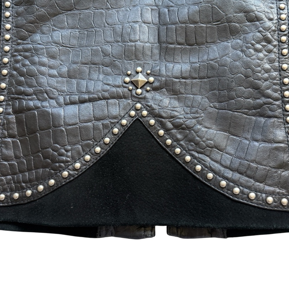 VTG Cripple Creek Studded Leather Jacket XL Western Croc Embossed Biker Rocker - Picture 12 of 16
